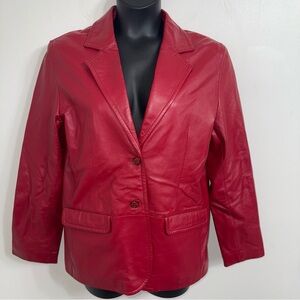 Elegant Red Leather Women's Blazer